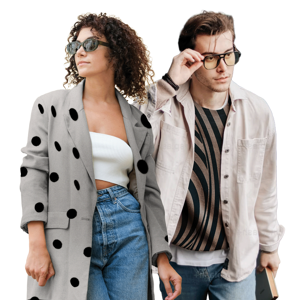 Two people with cool animated shirt colors