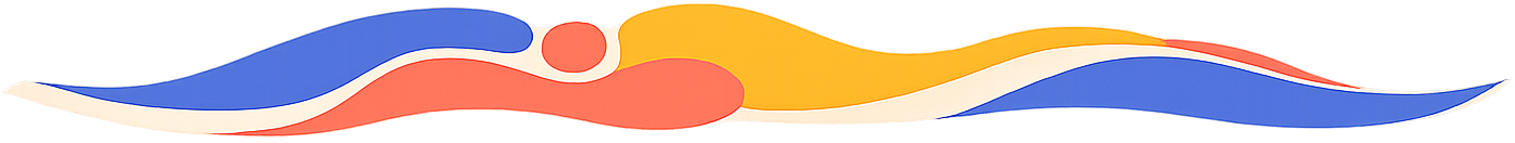 Colorful abstract wavy design with blue, red, yellow, and white swirls