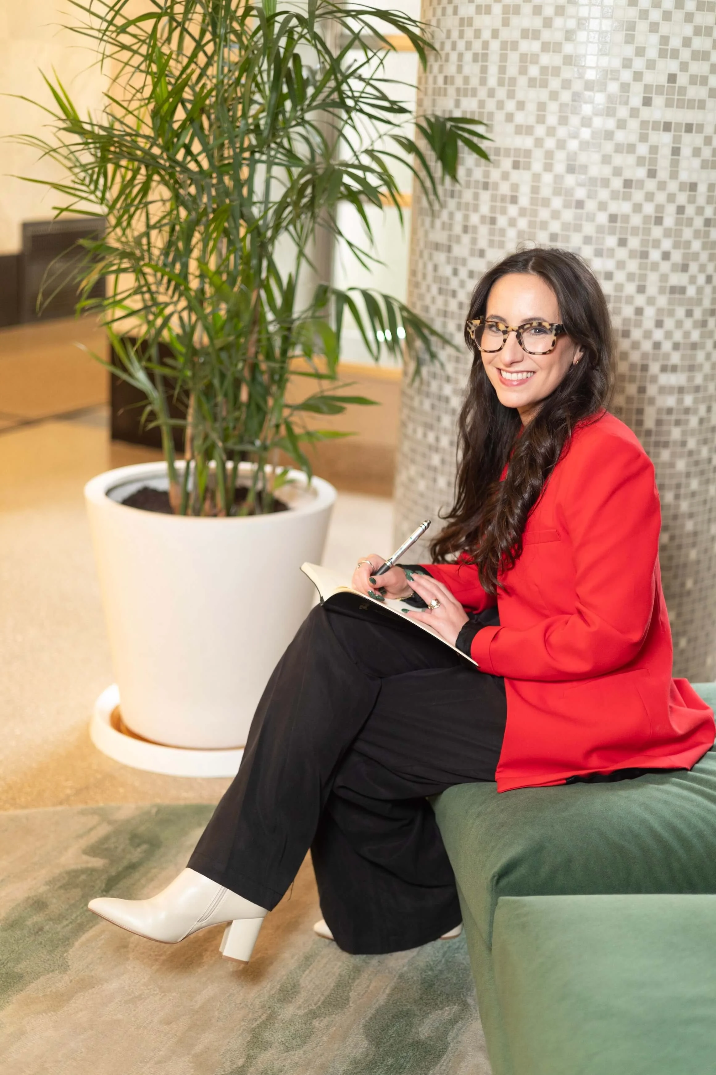Madeleine in red blazer