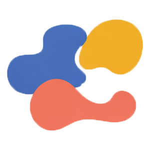 Abstract graphic with blue, yellow, and red blobs.