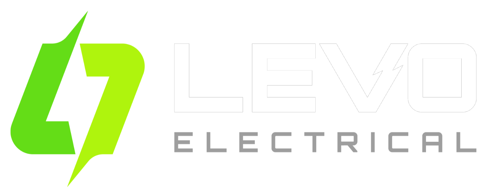 The logo for LEVO Electrical featuring a stylized electrical plug and a lightning bolt in green, with the company name in white and gray text.