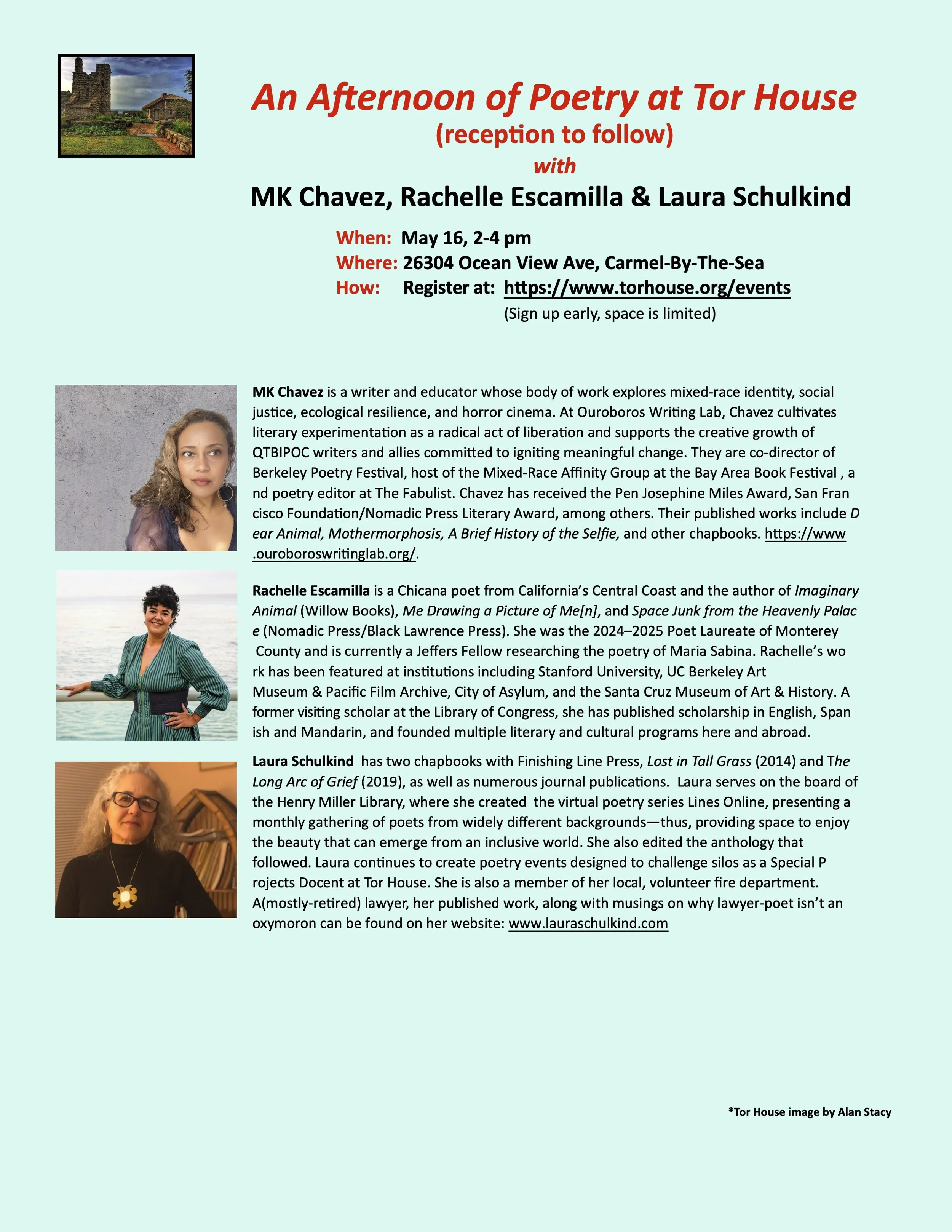 An afternoon of poetry at Tor House May 16 2-4 PM