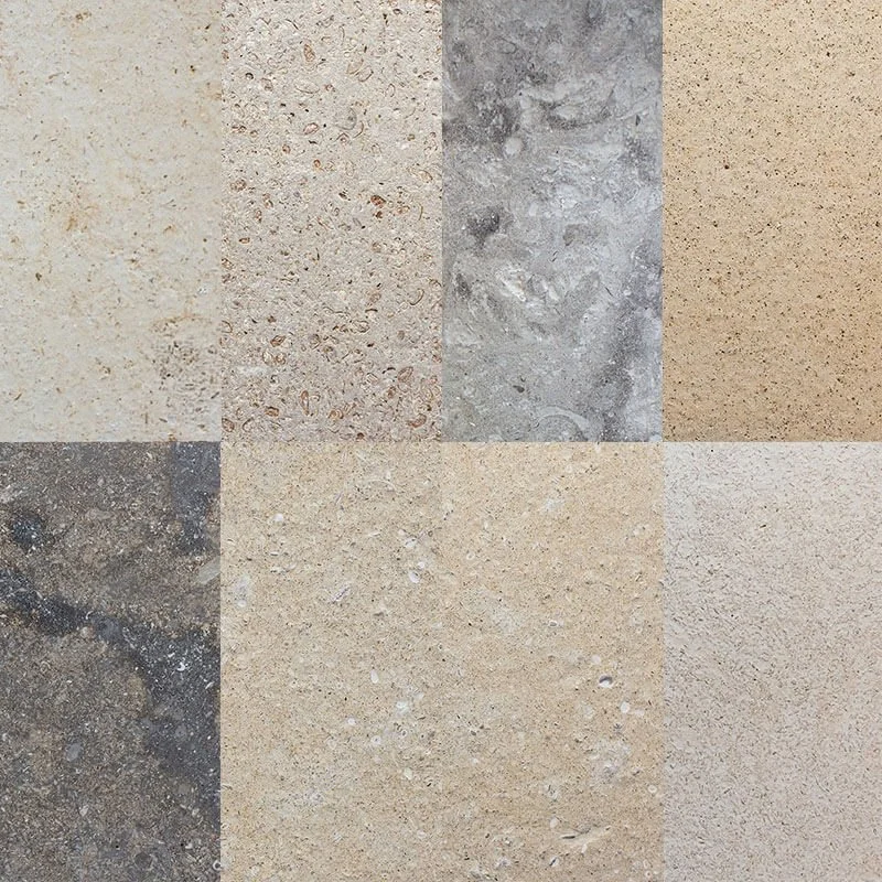 Brushed: Bottom Ledge Cottonwood, Chestnut Shell, Flint Hills Gray, Onaga, Plaza Gray, Prairie Shell, Silverdale, Top Ledge Cottonwood.