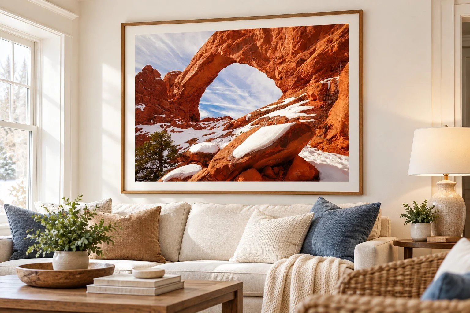 Snow-covered red rock formations at Arches National Park in Utah photographed by Katie Dobies