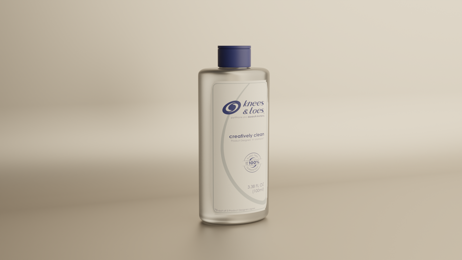 A bottle of Knees & Toes shampoo with a white label and purple cap, positioned on a beige background.