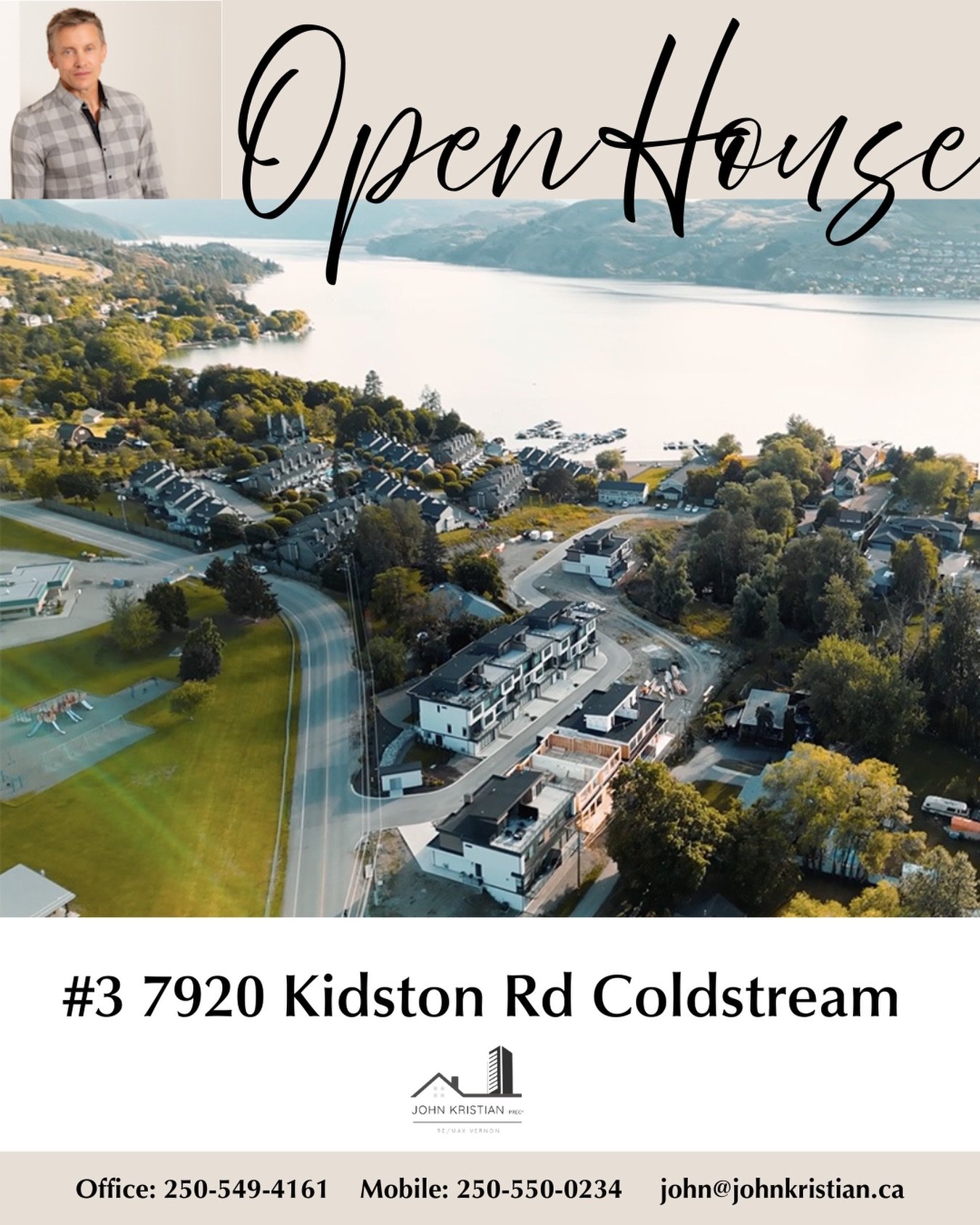 THE MONARCH OPEN HOUSE 
Sunday March 8, 1-3 pm.
#3 7920 Kidston Rd Coldstream BC V1B 2V7

Come view this beautifully finished luxury townhome in spectacular Coldstream BC this Sunday. 

Open floor plan with 11 ft ceiling on main, Elevator, floating s