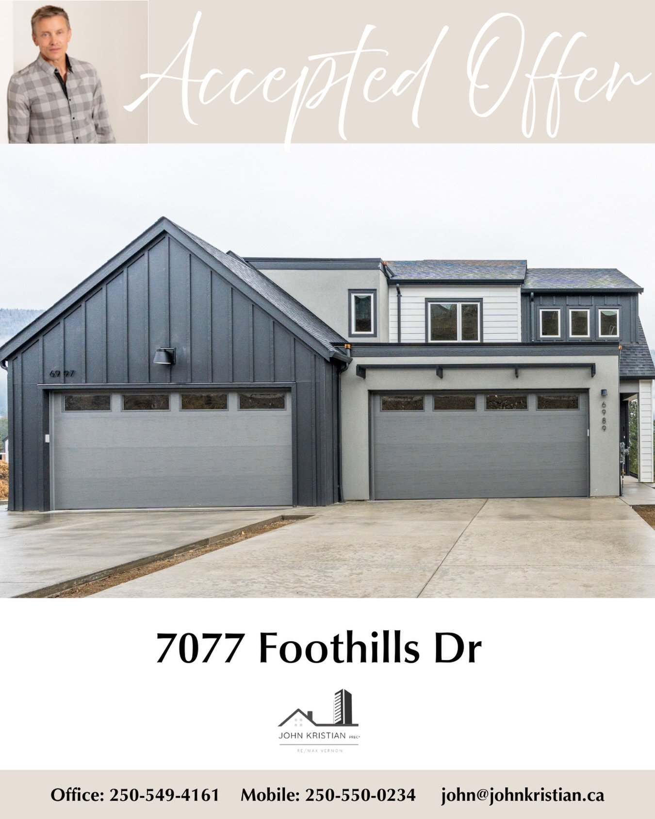 ACCEPTED OFFER 

7077 Foothills Dr is officially spoken for.

Contemporary design.
Stunning foothill setting.
Another seamless transaction.

7005 &amp; 7013 Manning place are available for pre-sale. $849,999.00

If you&rsquo;re considering selling in