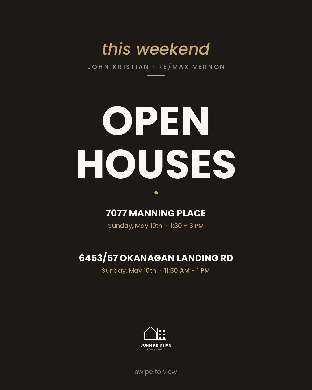 Two open houses this Sunday in Vernon &mdash; come take a look 

📍 7077 Manning Place &mdash; 1:30 - 3 PM
📍 6453/57 Okanagan Landing Rd &mdash; 11:30 AM - 1 PM

No appointment needed. Bring your questions (and a friend).

DM me if you want the full