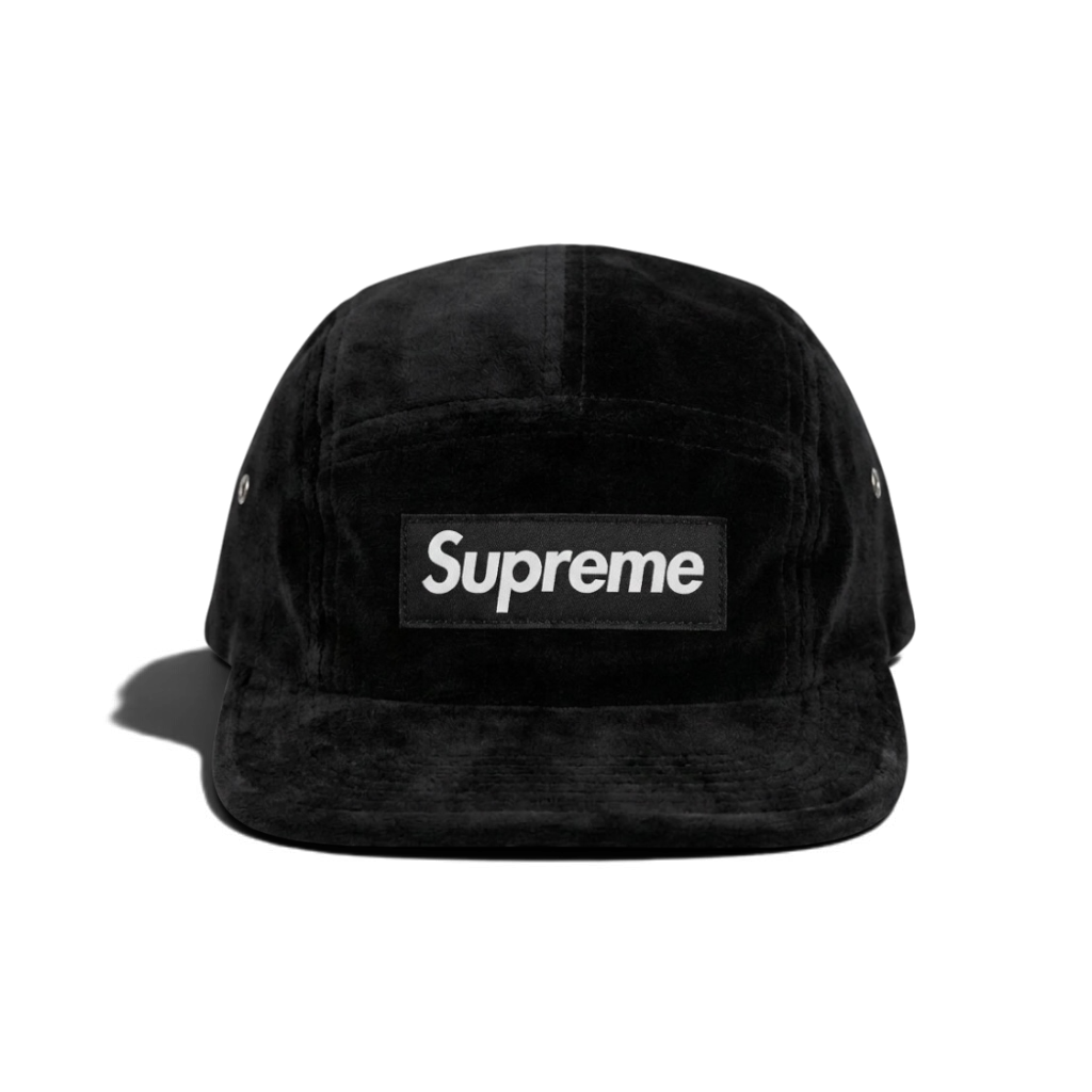 Supreme Black Velvet Camp Cap – Box Logo 5-Panel Adjustable Hat
