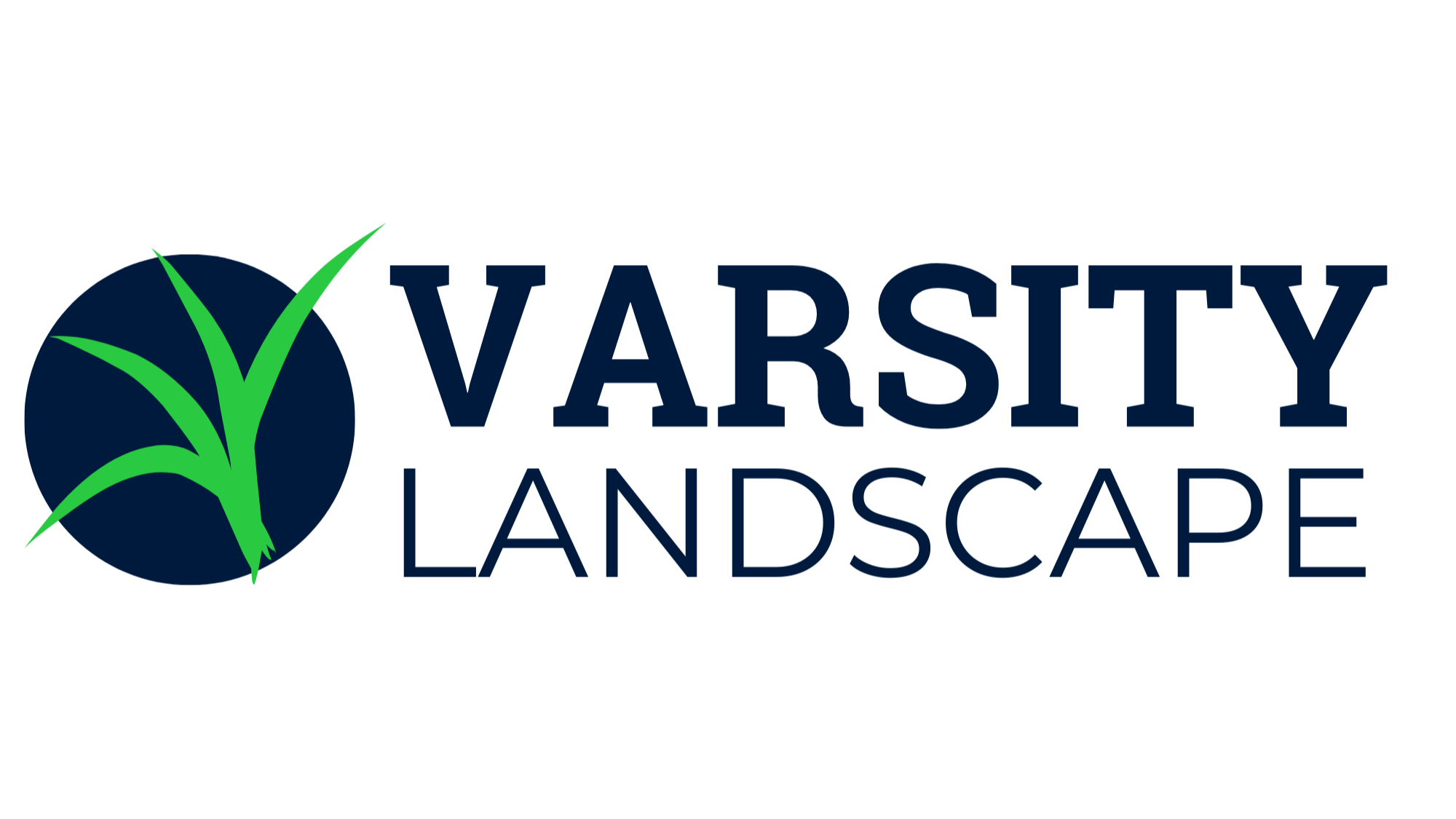 Varsity Landscape horizontal logo. Residential and commercial lawn care in Athens, GA