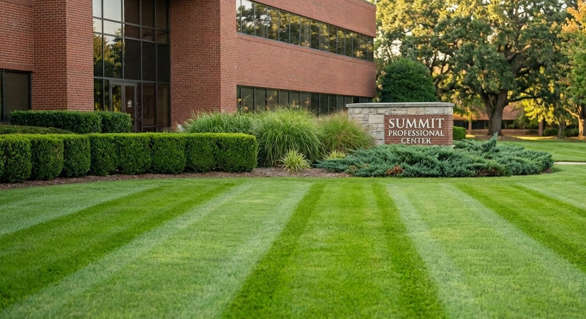 Well-maintained commercial property grounds managed by Varsity Landscape in Athens, GA