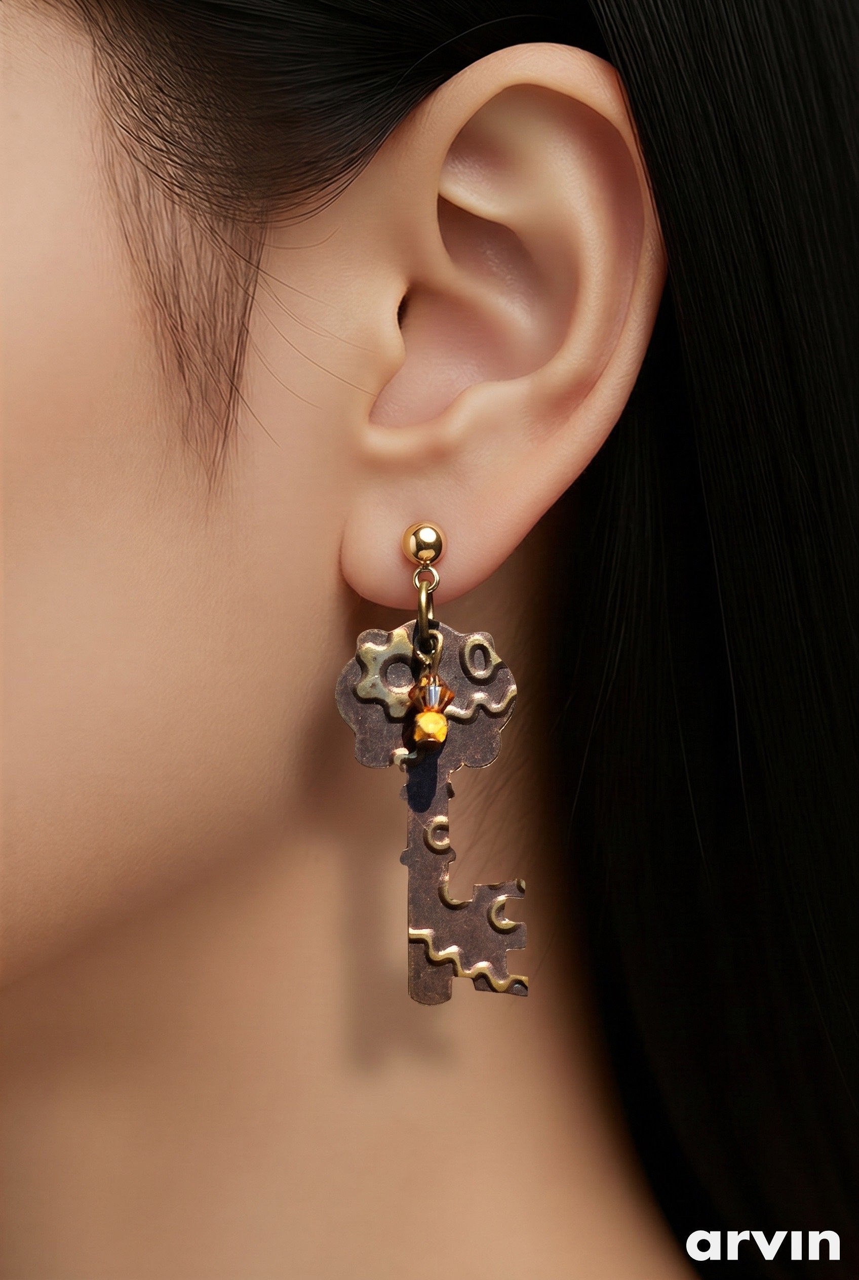 Vintage Elegance: Antique Brass & Crystal Embellished Earrings