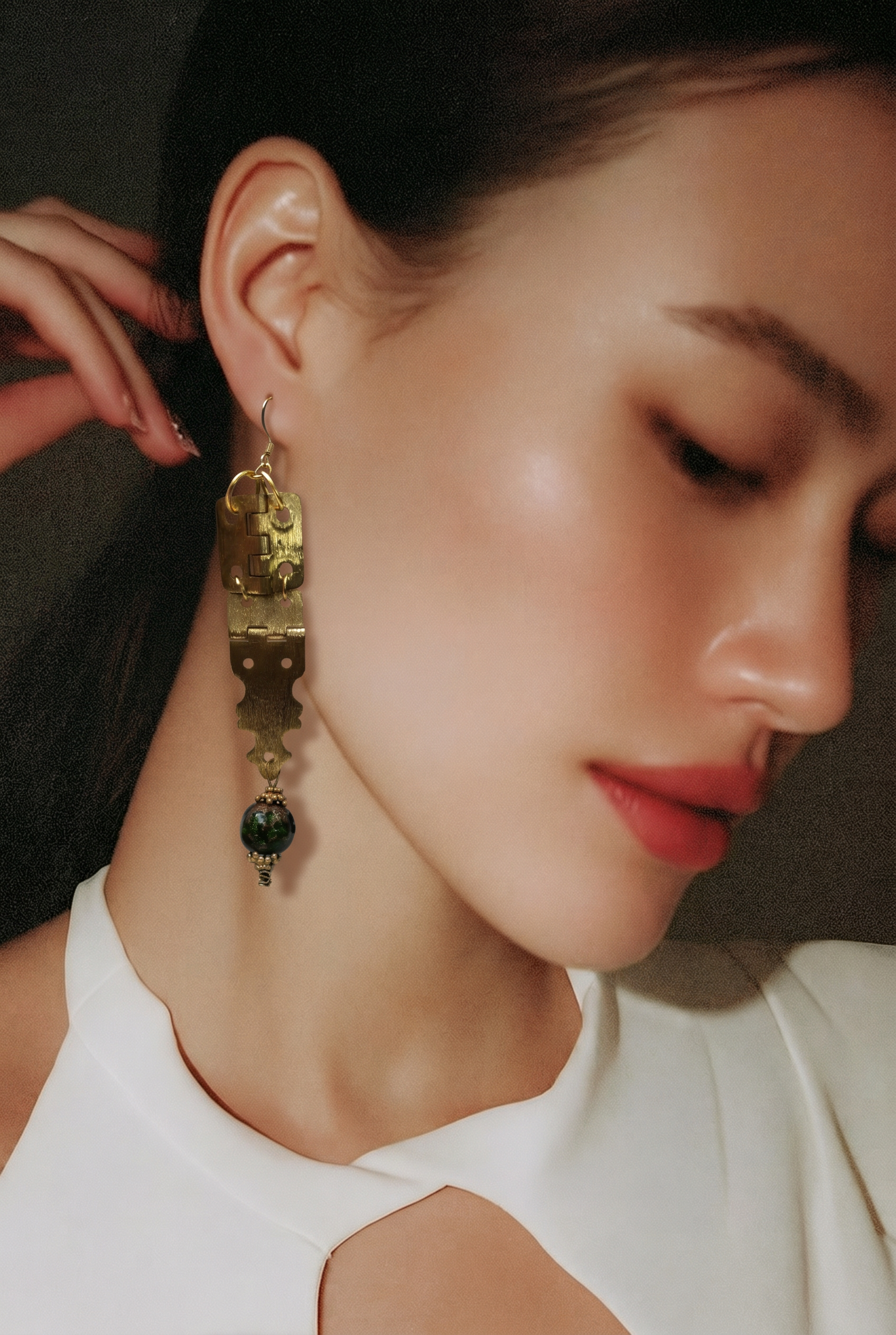 Green and Goldstone Glass beads Elegance Earrings