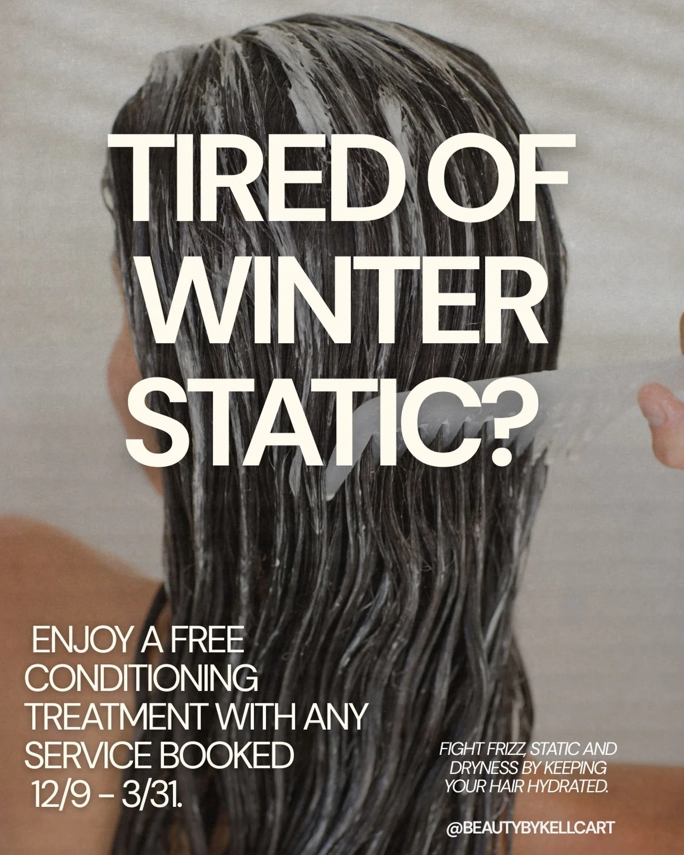 Did you know winter air pulls moisture out of your hair?
That&rsquo;s why static, frizz, and dryness show up this time of year ❄️
From 12/9&ndash;3/31, enjoy a complimentary conditioning treatment with any booked service. Your hair will thank you.
He