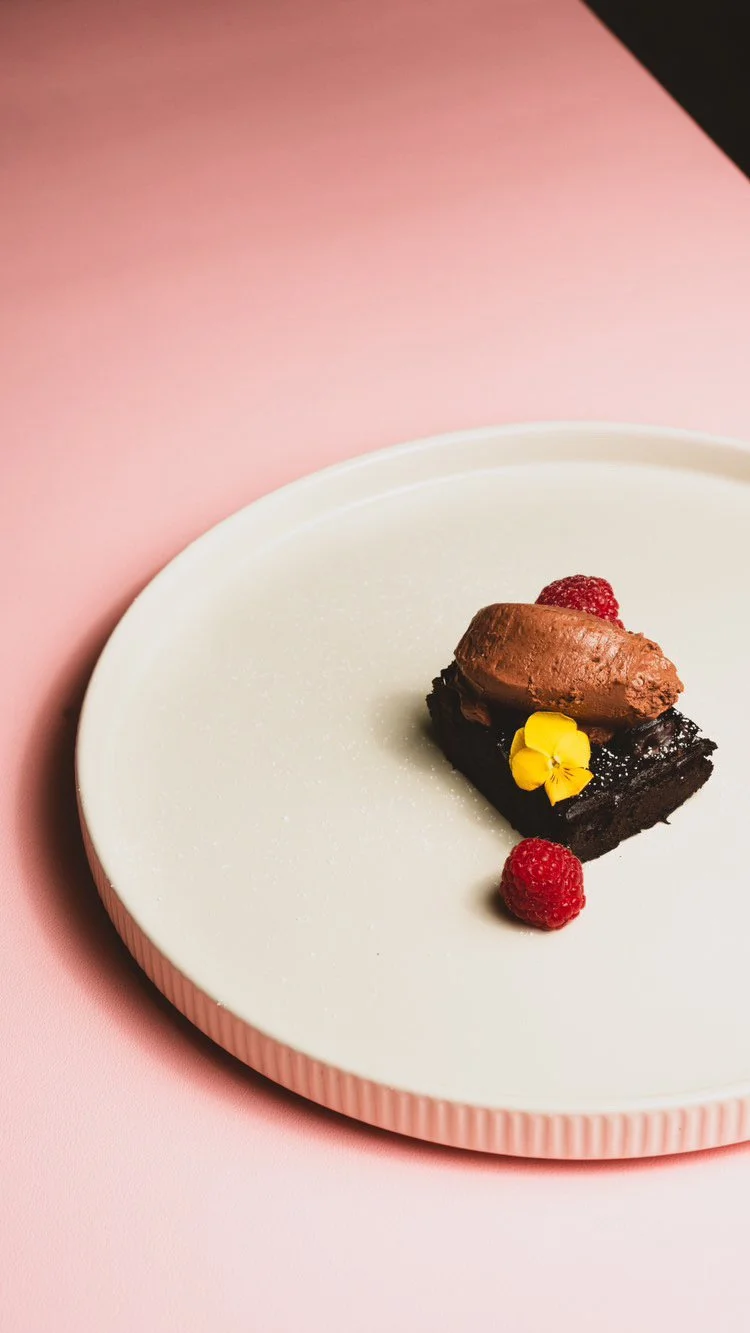 Plant-based brownie and chocolate mousse