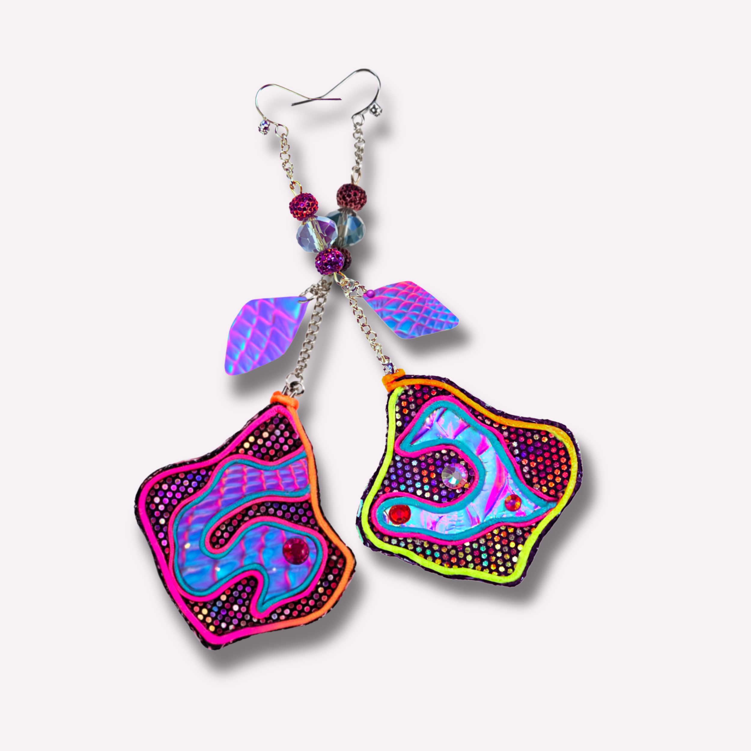 Coral Reef Drops - Neon and Holographic,  Chromapixel Statement Earrings⁠