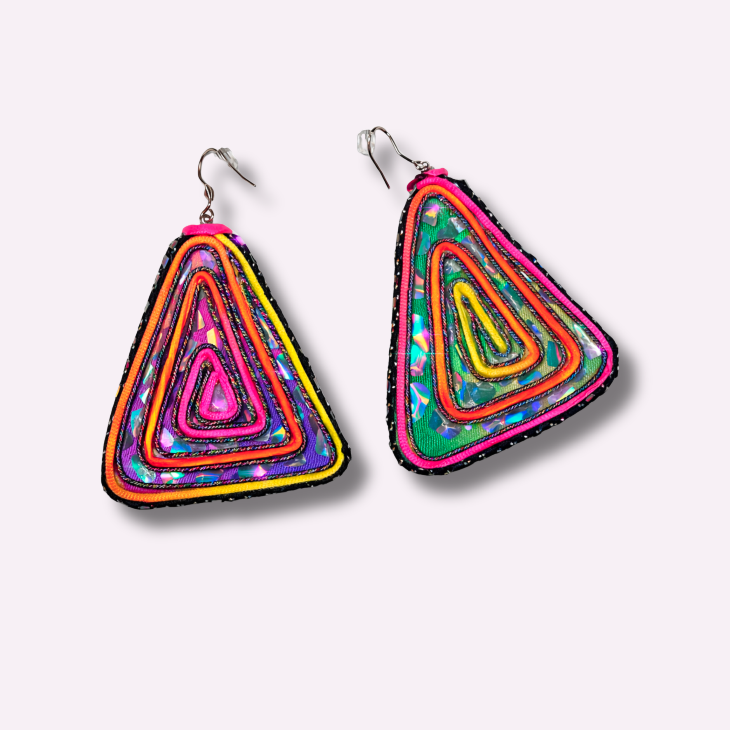 Coral Spiral - Neon Spiral Cording Triangular Drop Earrings