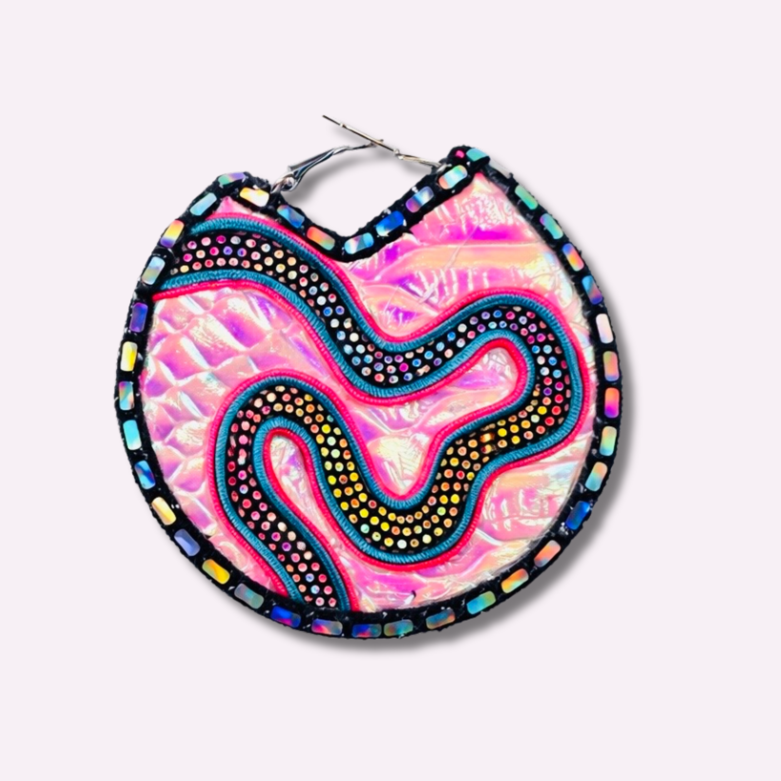Sea Serpent - Crocodile Embossed Holographic Hoop Earrings⁠