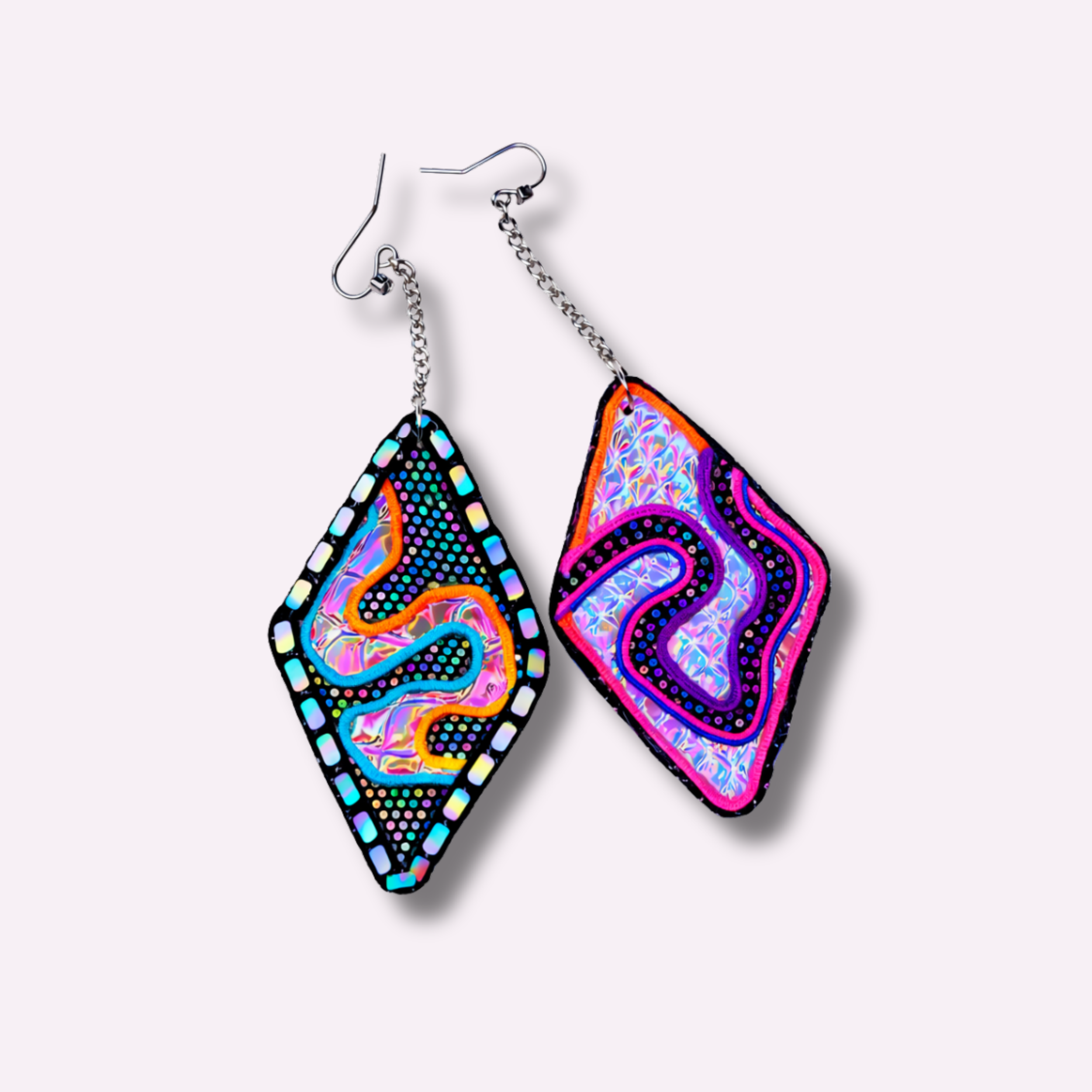 Manta Ray - Neon Wave Diamond Drop Chain Earrings⁠