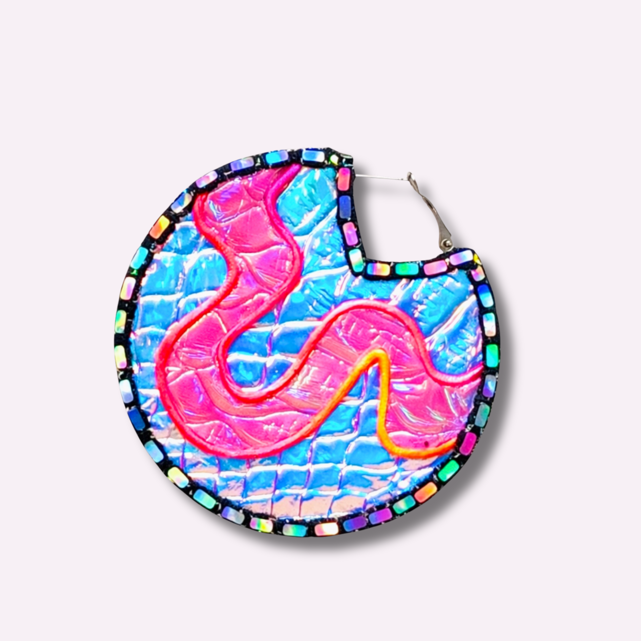 Deep Reef - Blue Neon Holographic Embossed Statement Hoop Earrings⁠