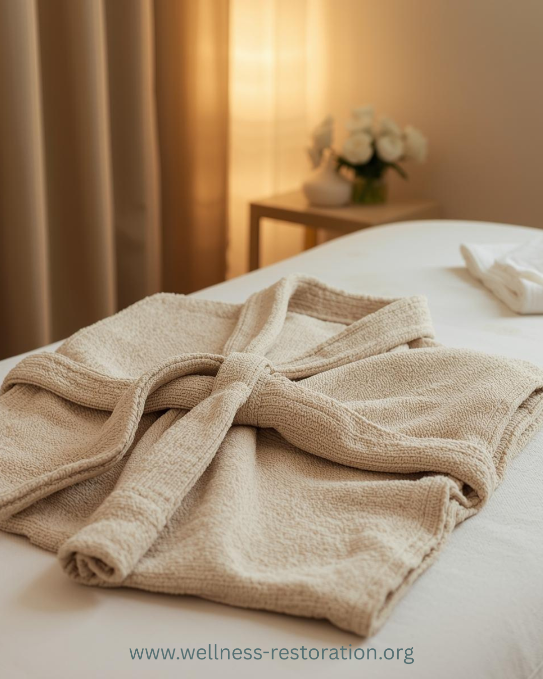 A comfortable bathrobe on a table showing the non-invasive experience of Breast thermography at Wellness Restoration in Jackson, MS, which is used to assess Inflammation and pain, for Circulatory evaluation, and for Preventative health monitoring.