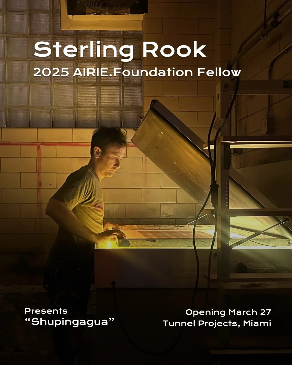 AIRIE.Foundation alumni continue to expand the ideas that began during their residency.

AIRIE.Foundation Fellow Sterling Rook opens Shupingagua on March 27 at Tunnel Projects in Miami. The installation extends research developed during their time wi