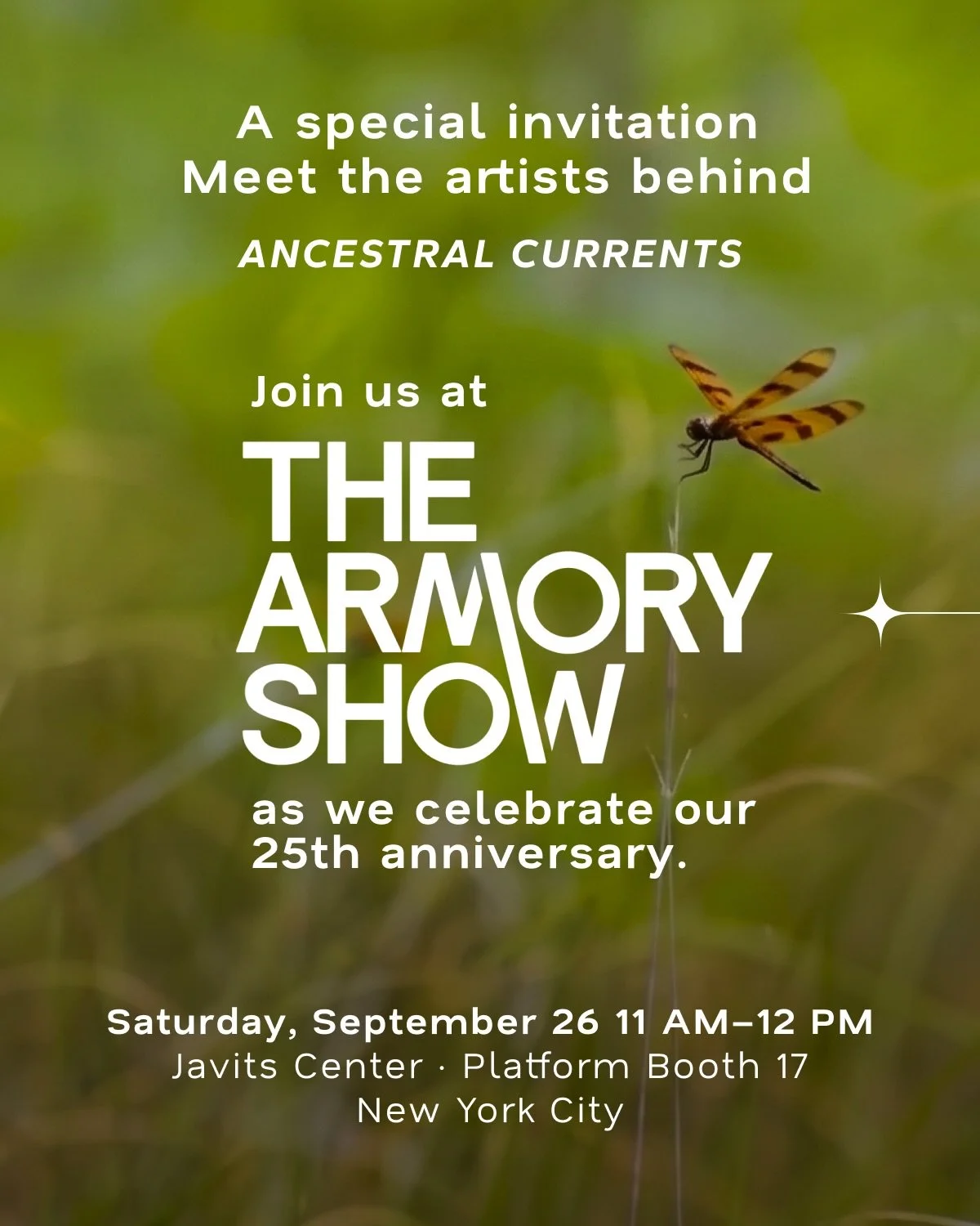 You&rsquo;re invited to a special Saturday gathering with AIRIE.Foundation! 

Join us to meet the artist behind Ancestral Currents and celebrate our 25th anniversary together at The Armory Show @thearmoryshow.

📅 Saturday, September 26
🕚 11 AM&ndas