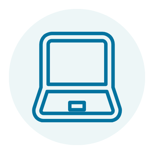 Line drawing of an open laptop computer.