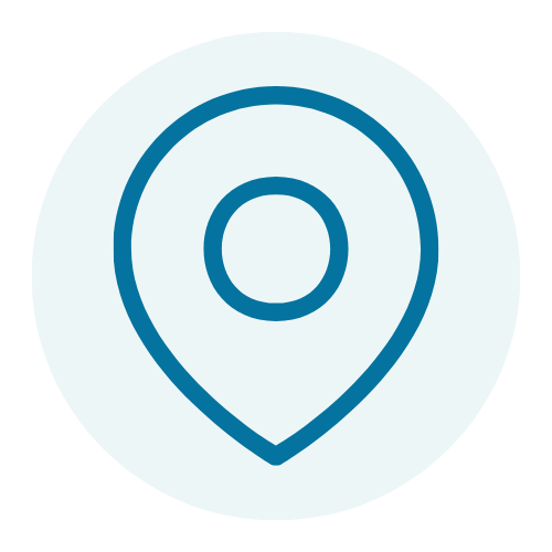 A blue map pin icon with a circular outline and a small circle inside, representing a location marker.