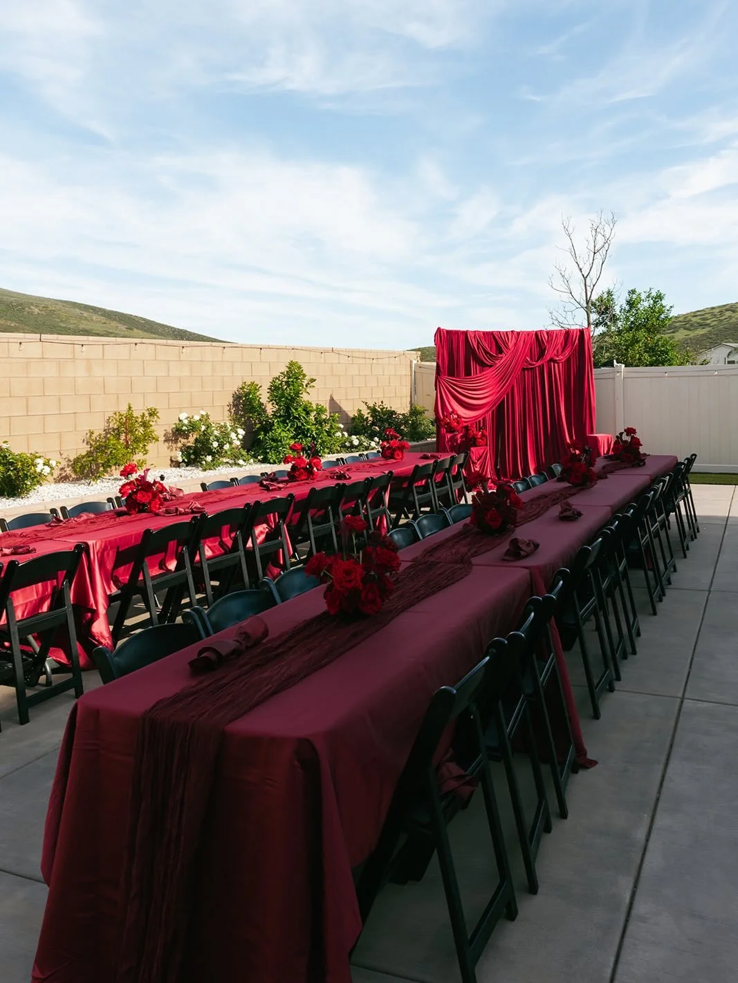 Three cousins, one unforgettable celebration&mdash;layered with love, intention, and a bold, monochromatic vision that made every detail stand out. This all-red tablescape set the tone for a night that felt both luxe and deeply personal, from the ric
