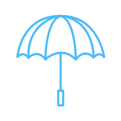 Blue umbrella icon on a black background.