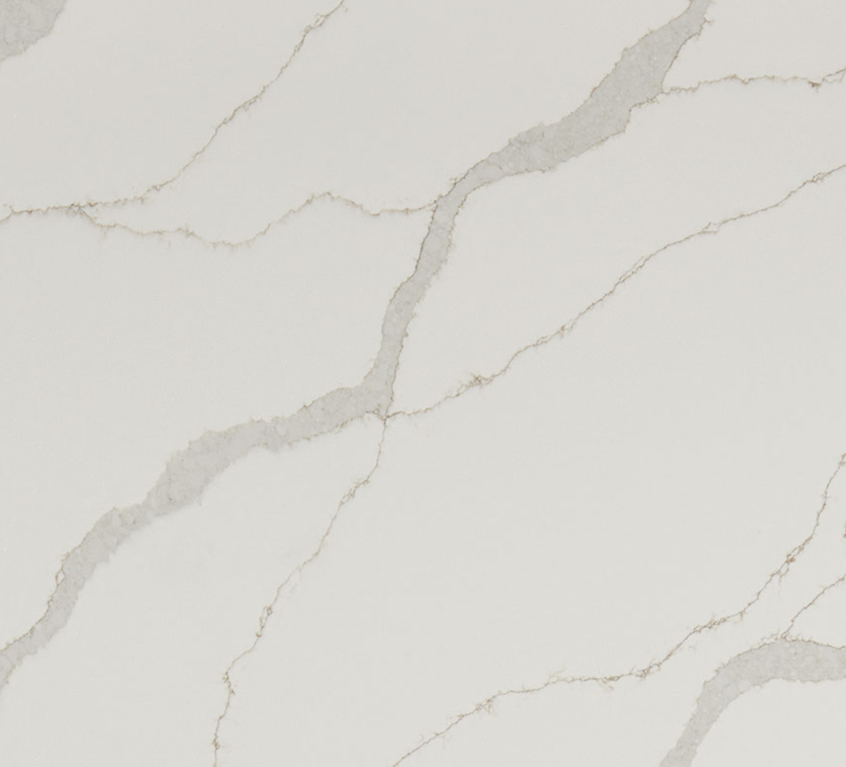 Calacatta Idillio Quartz. A White marble texture with gray veining pattern.