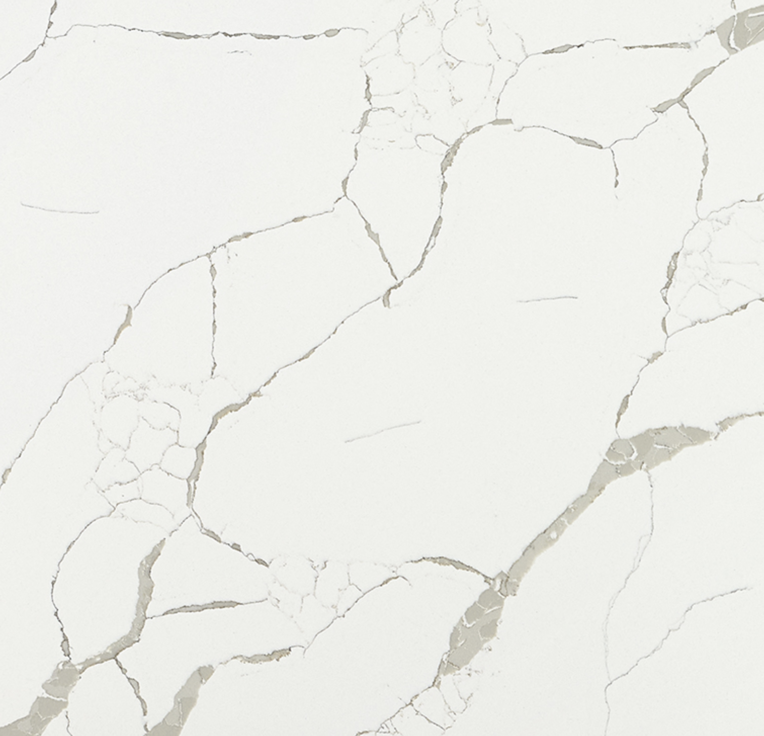 Calacatta Laza Quartz. A White marble surface with gray veining.