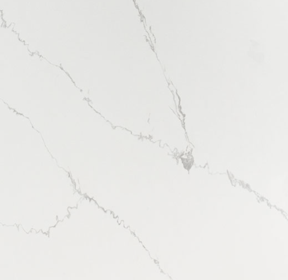 Calacatta Ultra Quartz. White marble texture with subtle gray veining.