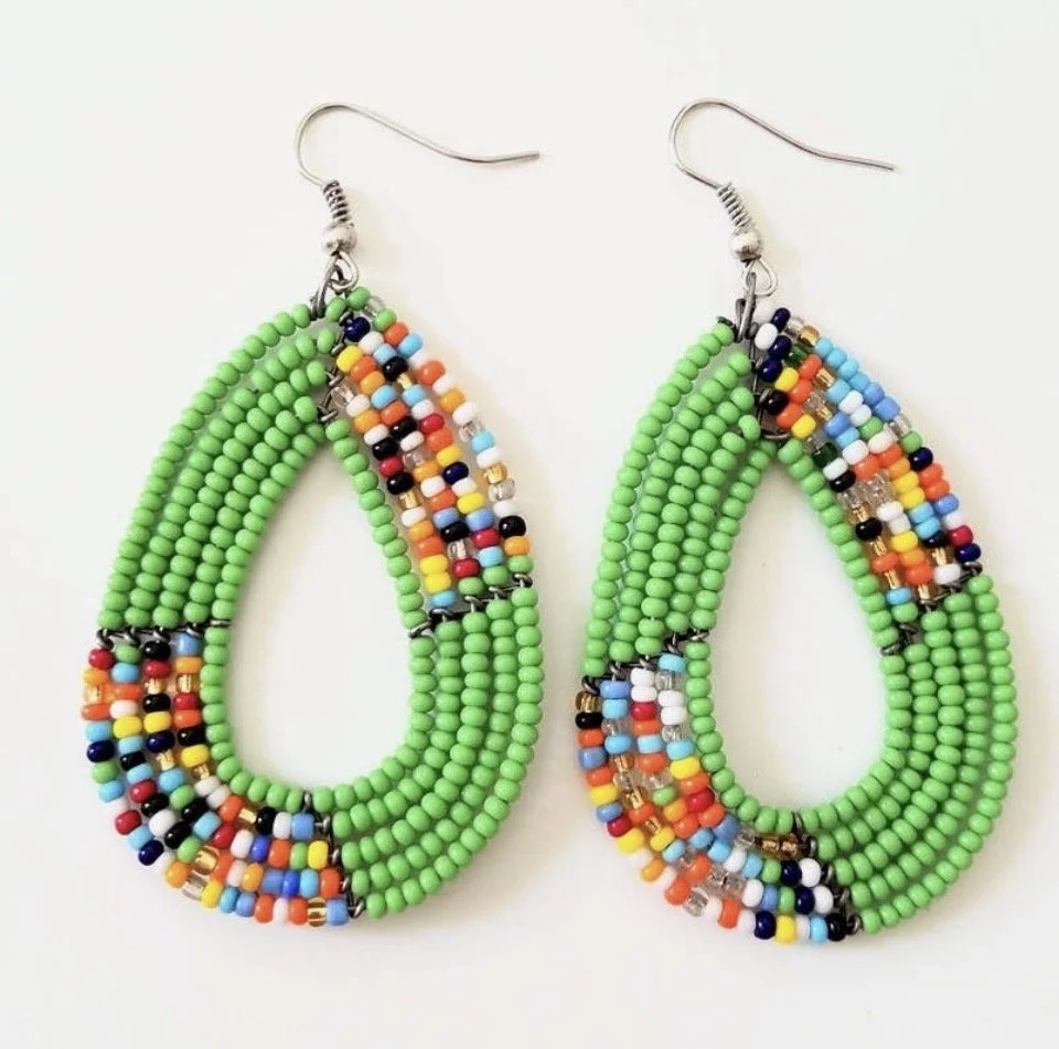 Kajado African Beaded earrIngs-Green