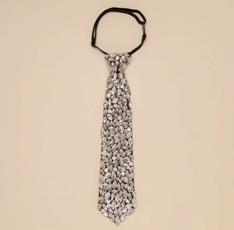 Crystal Necktie Necklace with Marquise and Round Stones