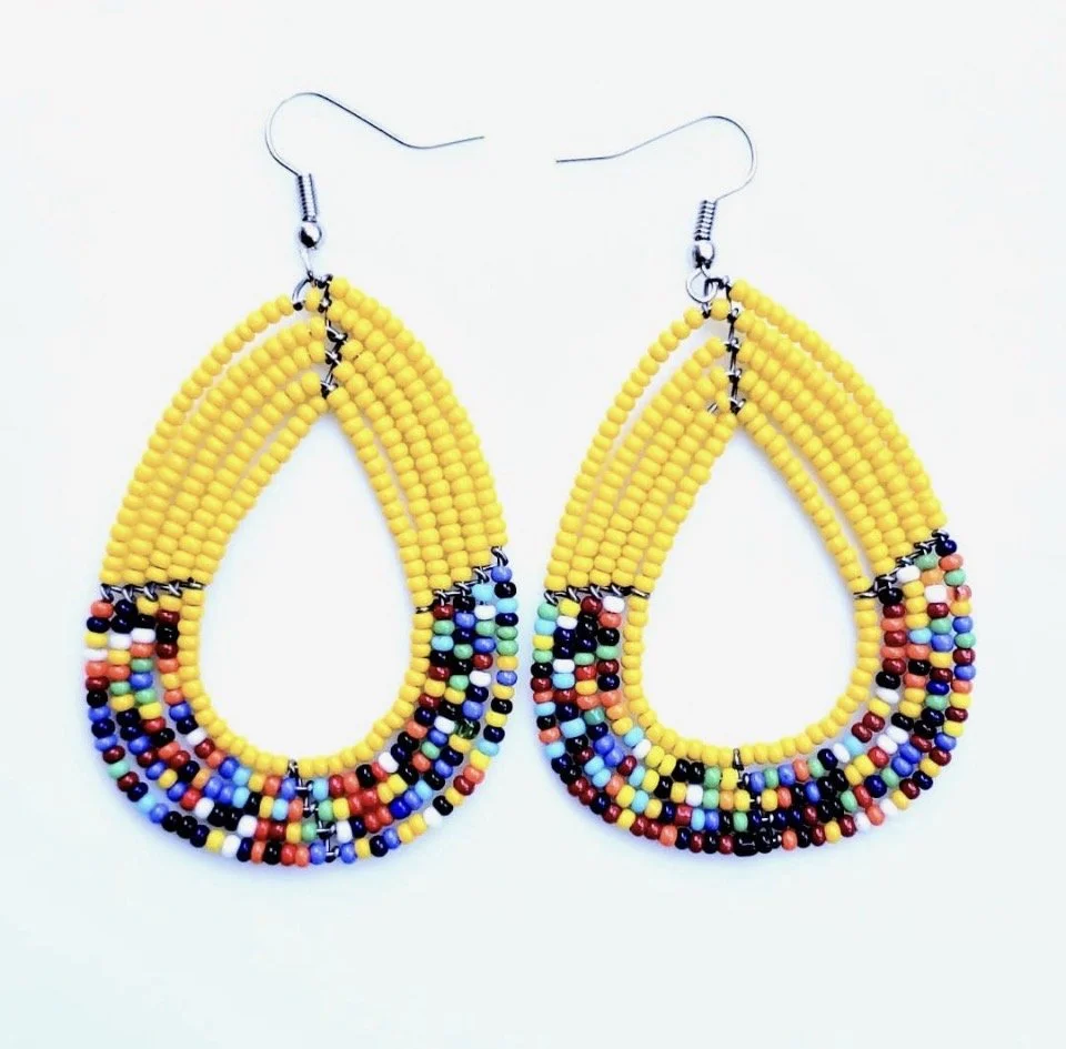 Kajado African Beaded Earrings - Canary