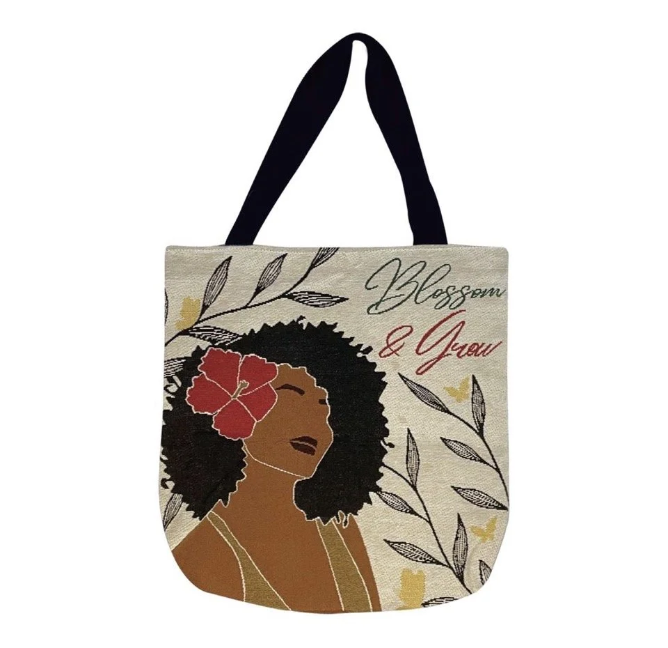 Blossom & Grow Woven Tote Bag by Janine Kai Robinson