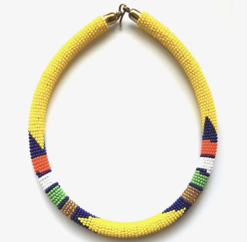 Urembo African Beaded Choker RUBY RED/ YELLOW