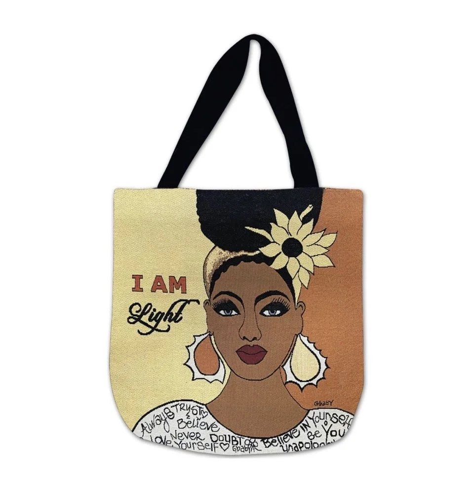 I AM Light Woven Tote Bag by Sylvia  "Gbaby" Cohen