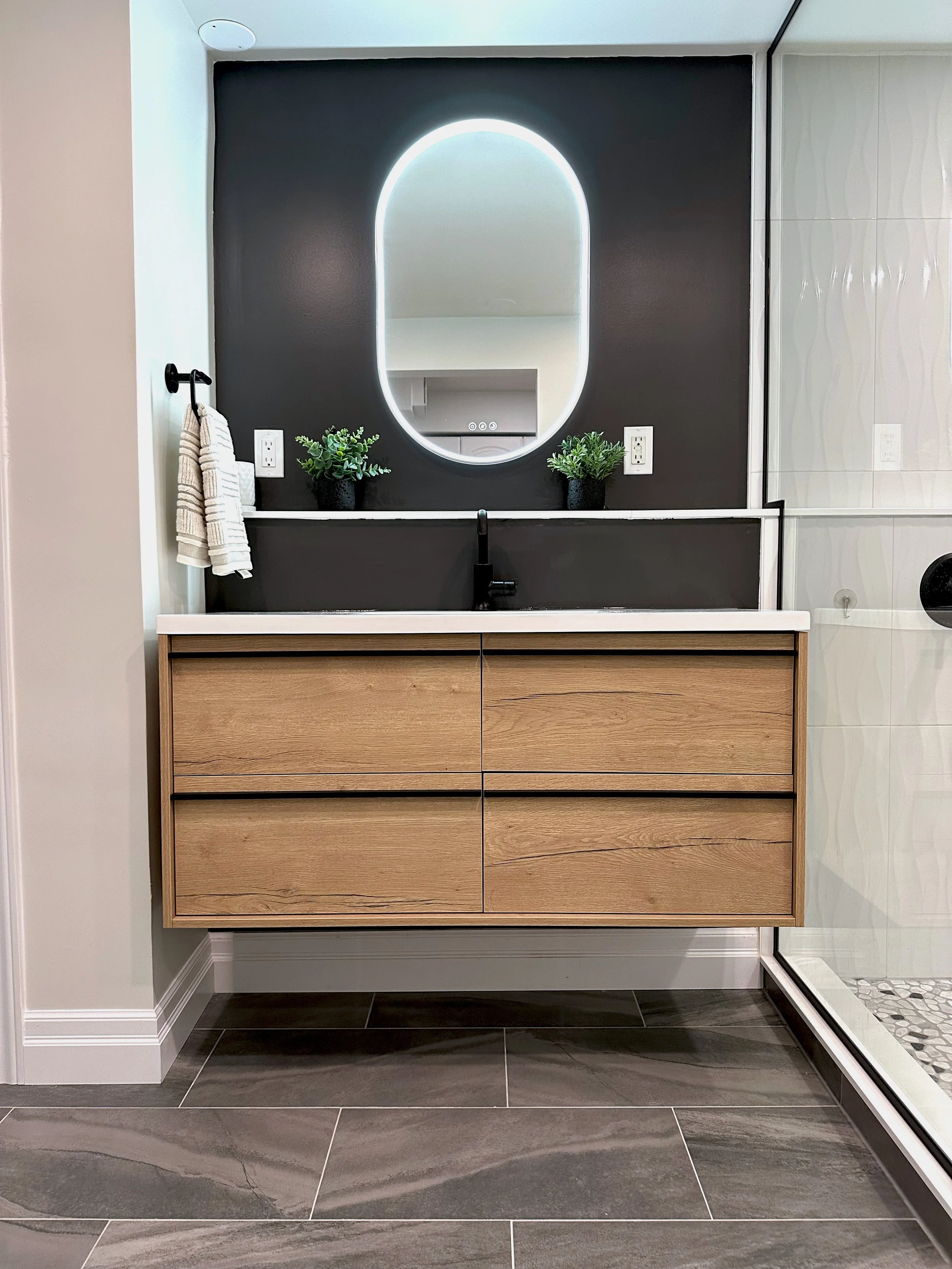 Floating Vanity Basement Bathroom Renovation