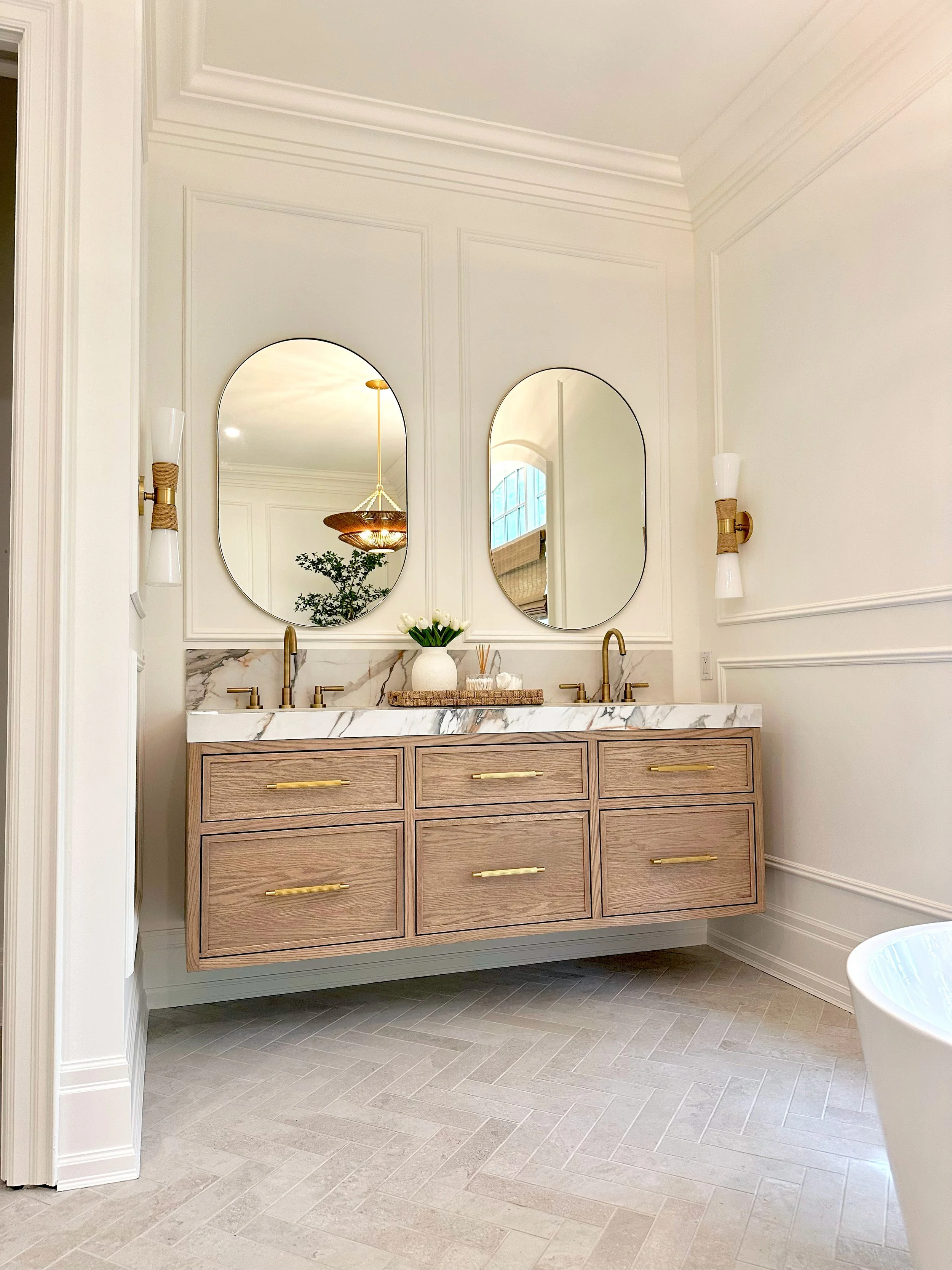 Double Sink Vanity with Gold Trim Oakville Plumbing