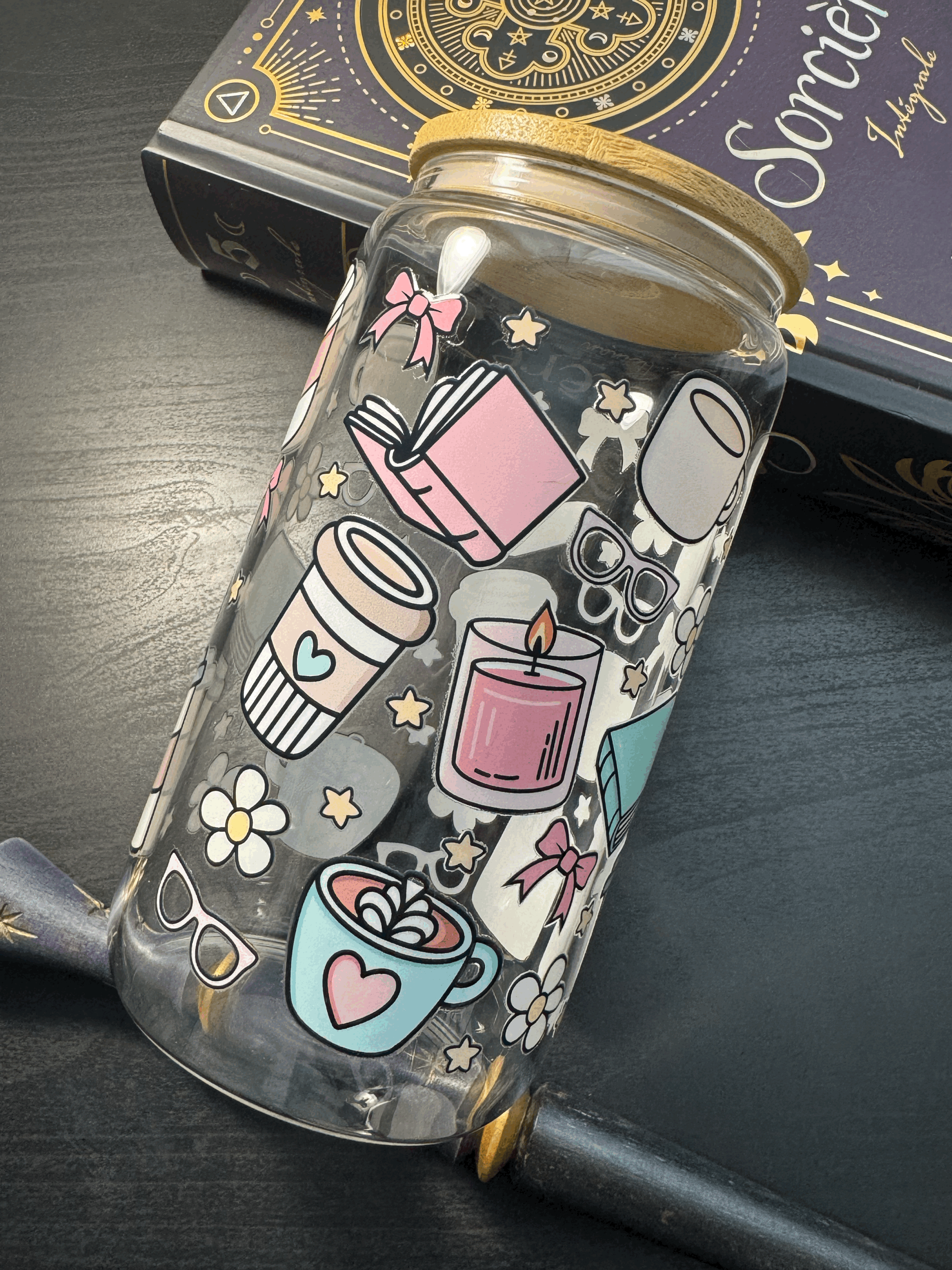 Tasse et paille en verre avec couvercle - Modèle TVC002