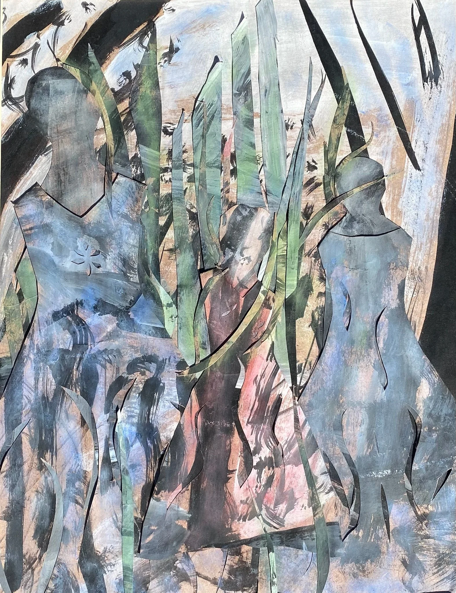  In The Woods  
Hand painted and printed paper. 11X14”

