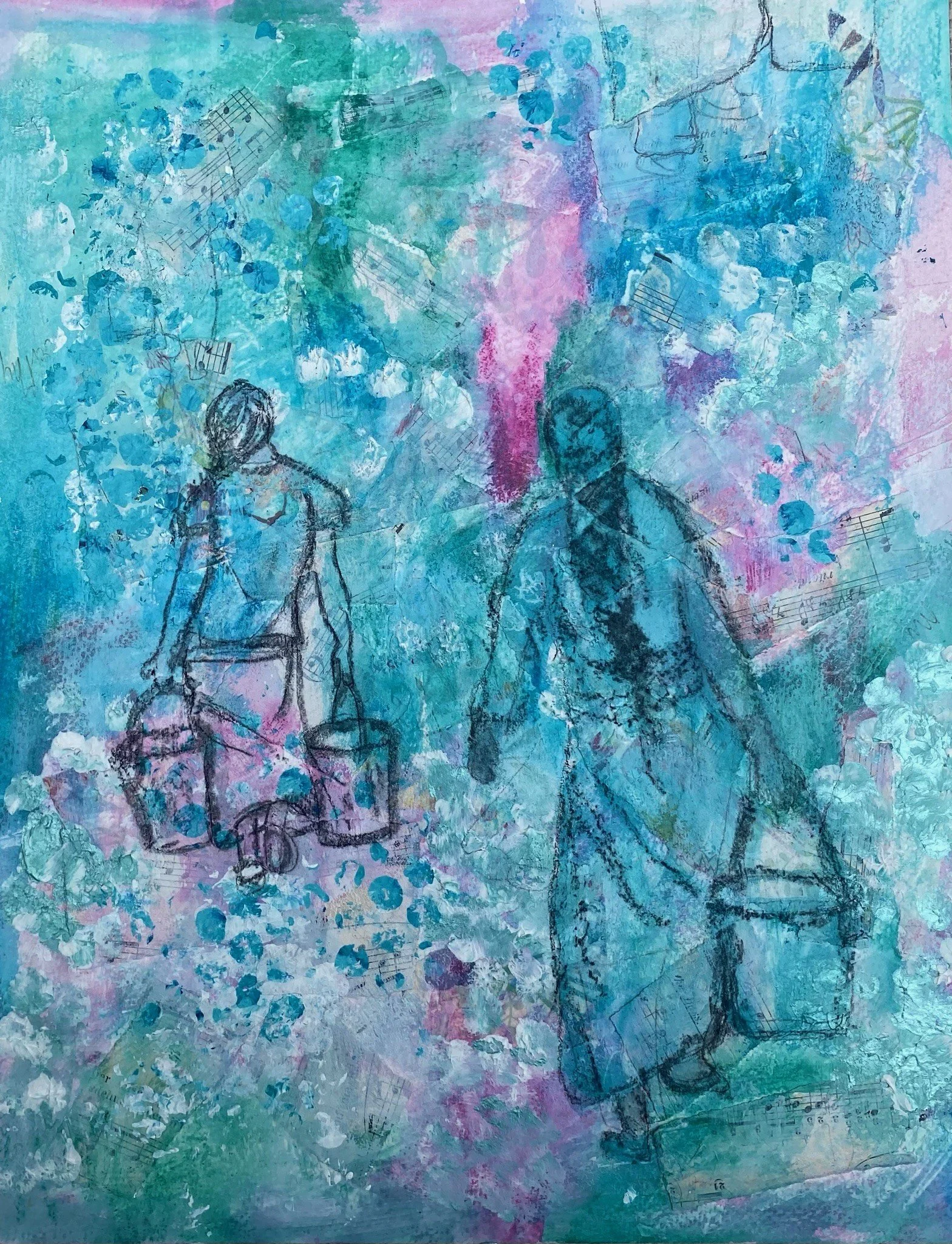  To the Well II  
Painted on collage on paper

