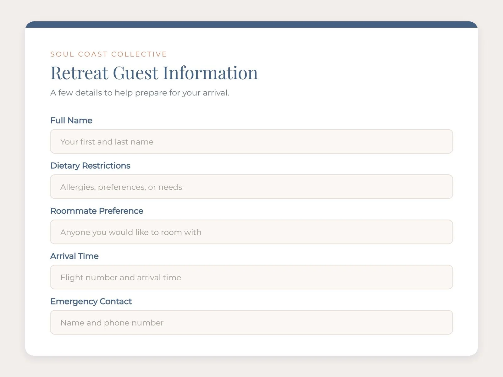 Preview of the Retreat Guest Information Form