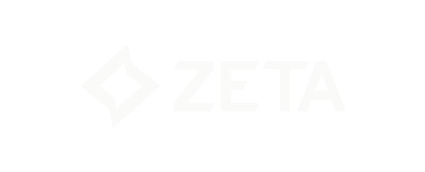 Zeta logo with a geometric symbol to the left of the word 'ZETA' in white on a black background.