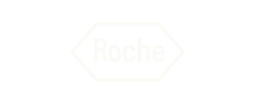 Roche logo with a black background and white outlined hexagon surrounding the company name.