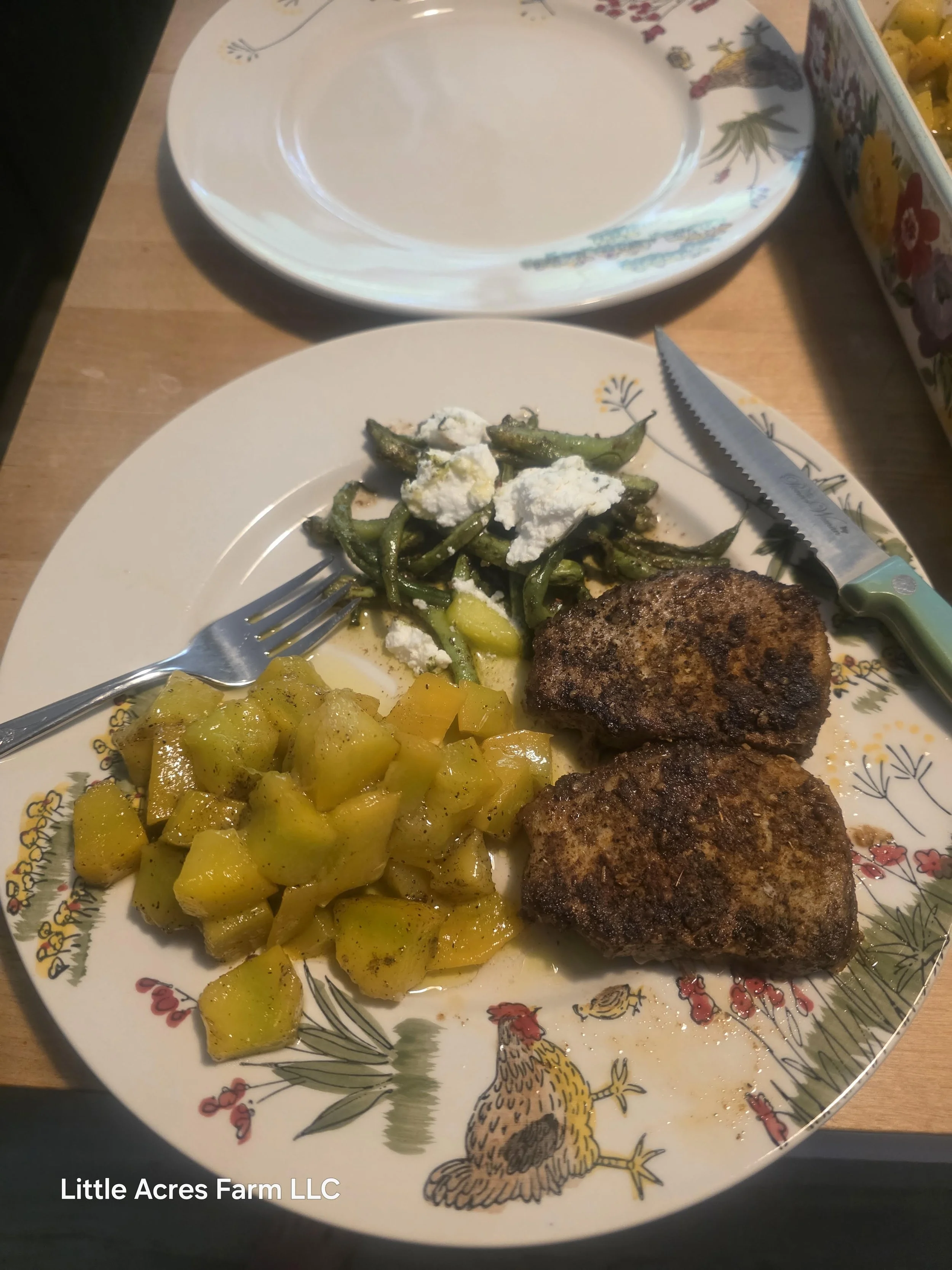 Farm Fresh Dinner: Pork Chops with Garden Party Chèvre, Green Beans &amp; Candy Roaster Squash