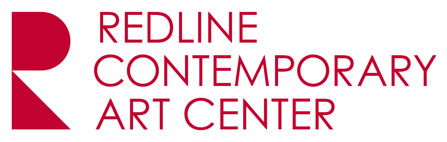 Logo of Redline Contemporary Art Center featuring a large red R symbol and the name in maroon text.
